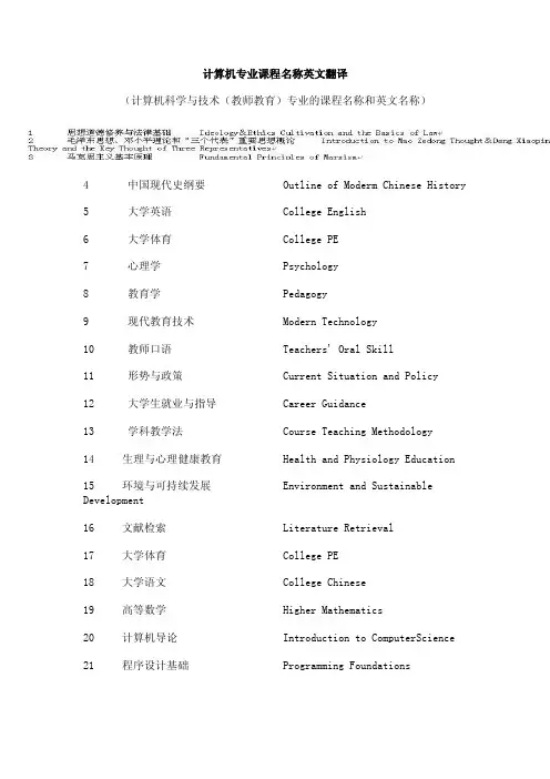 计算机专业课程名称英文翻译