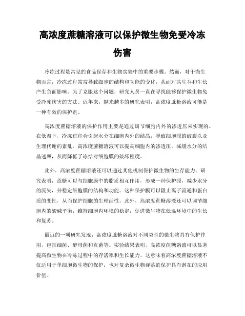 高浓度蔗糖溶液可以保护微生物免受冷冻伤害