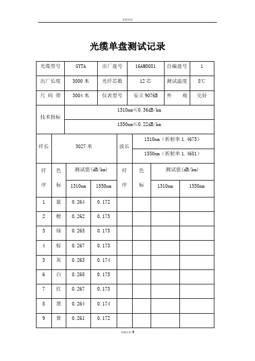 光缆单盘测试记录