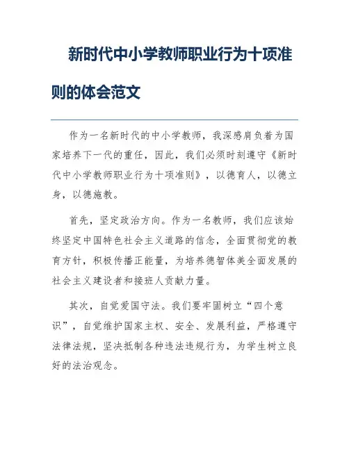 新时代中小学教师职业行为十项准则的体会范文