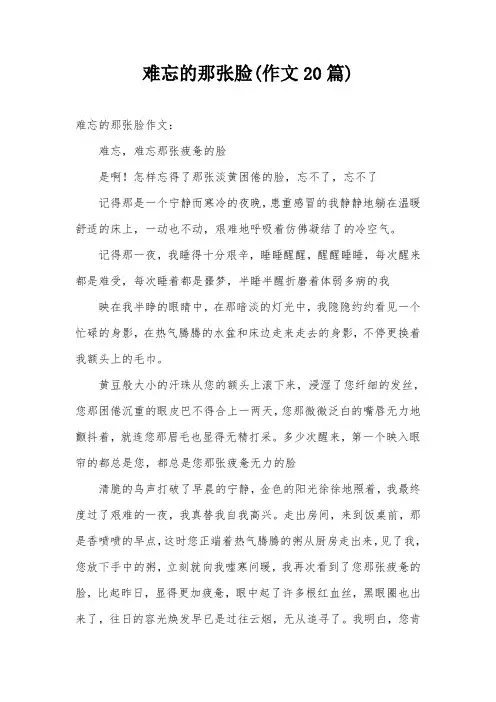 难忘的那张脸(作文20篇)