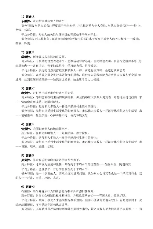 卡特尔16pf个性测量表