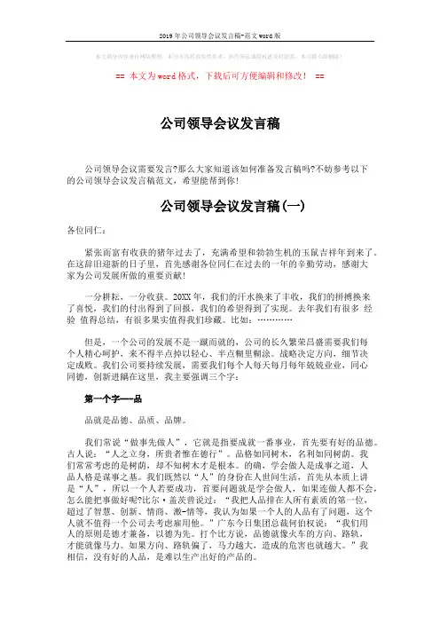 2019年公司领导会议发言稿-范文word版 (6页)