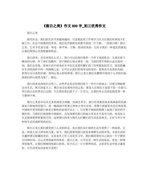 《留白之美》作文800字_初三优秀作文