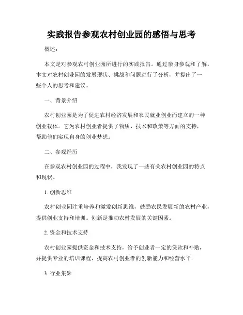 实践报告参观农村创业园的感悟与思考