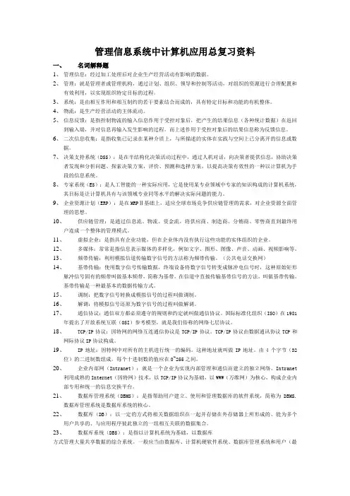 00051管理信息系统中计算机应用总复习