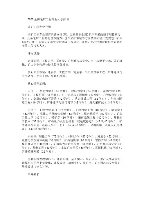 2020最新全国采矿工程专业大学排名