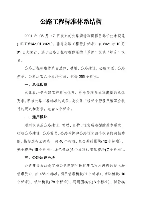 公路沥青路面预防养护技术规范(JTGT 5142 01 2021)原文+标准体系结构