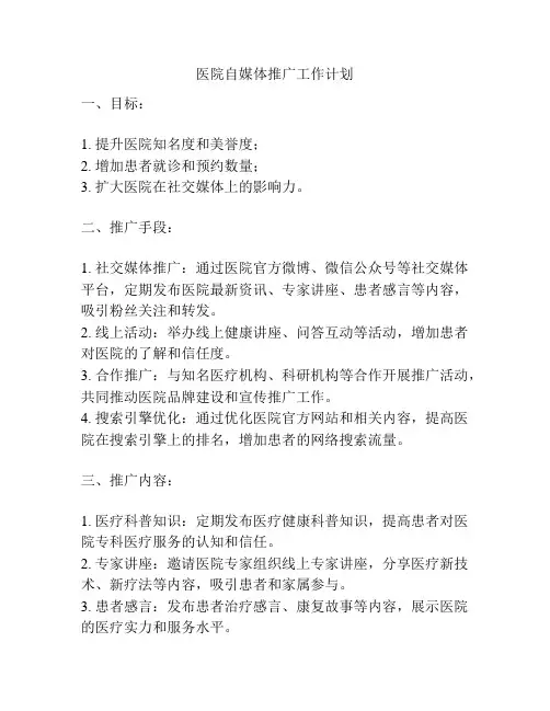 医院自媒体推广工作计划
