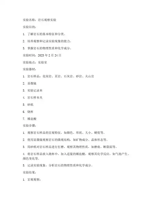 观察岩石的实验报告