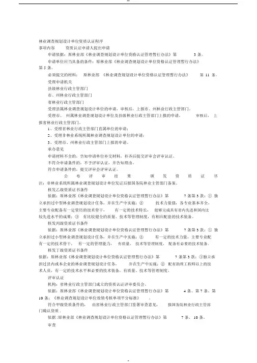 林业调查规划设计单位资质认证程序