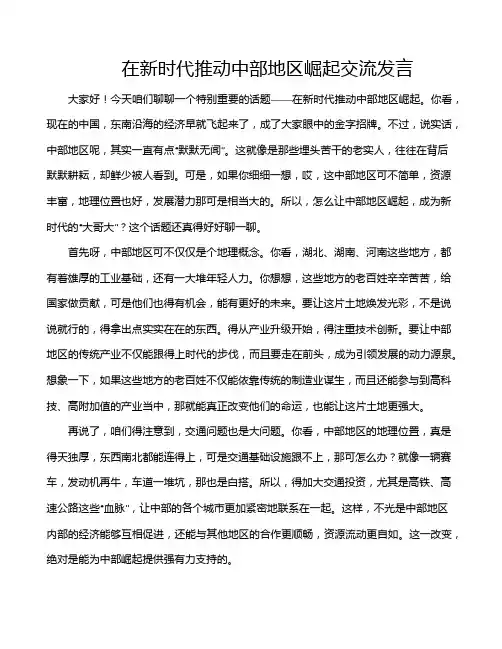 在新时代推动中部地区崛起交流发言