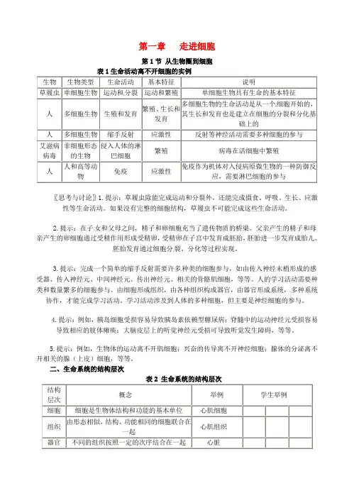 高中生物 第一章 走进细胞教案 新人教版必修1