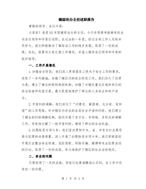 镇综治办主任述职报告