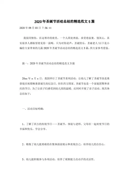 2020年圣诞节活动总结的精选范文5篇