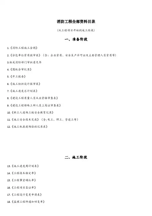 (完整)消防工程全部资料目录
