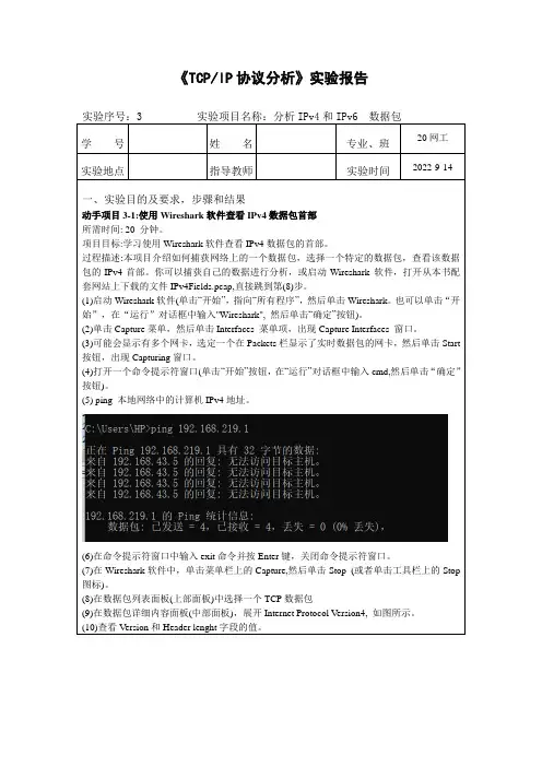 TCPIP协议分析_实验3_分析IPv4和IPv6数据包