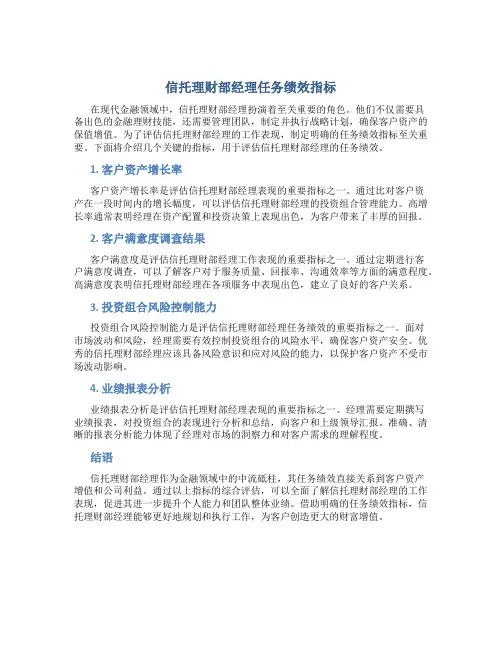 信托理财部经理任务绩效指标
