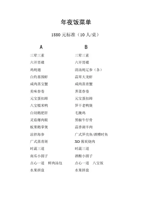 年夜饭菜单