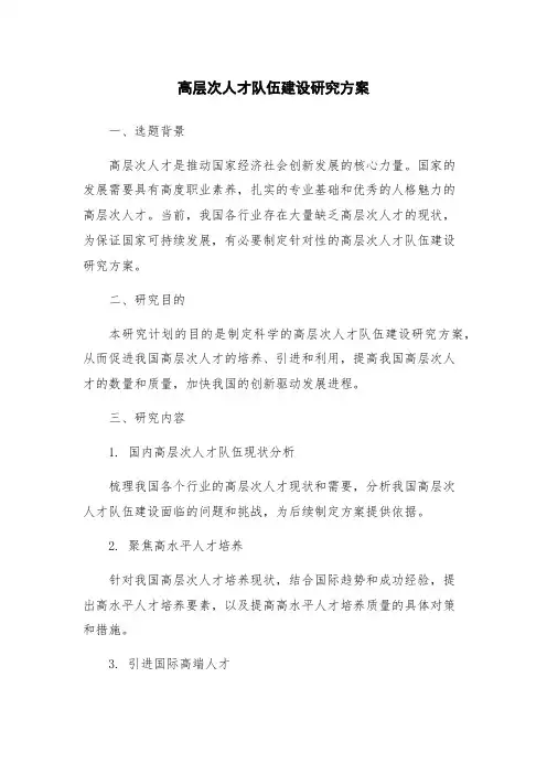 高层次人才队伍建设研究方案