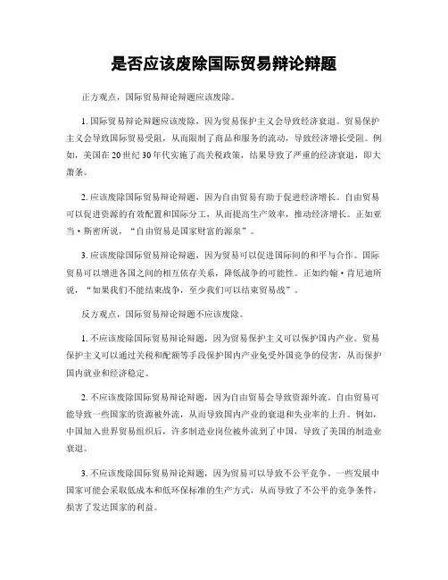 是否应该废除国际贸易辩论辩题