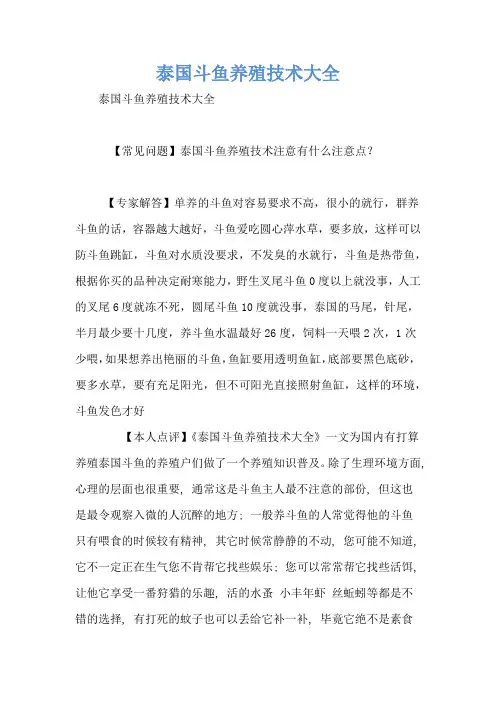 泰国斗鱼养殖技术大全
