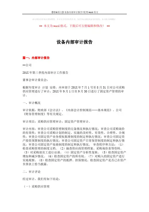 【精编范文】设备内部审计报告-优秀word范文 (9页)