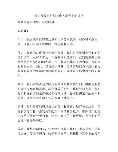 组织部长在组织工作务虚会上的讲话