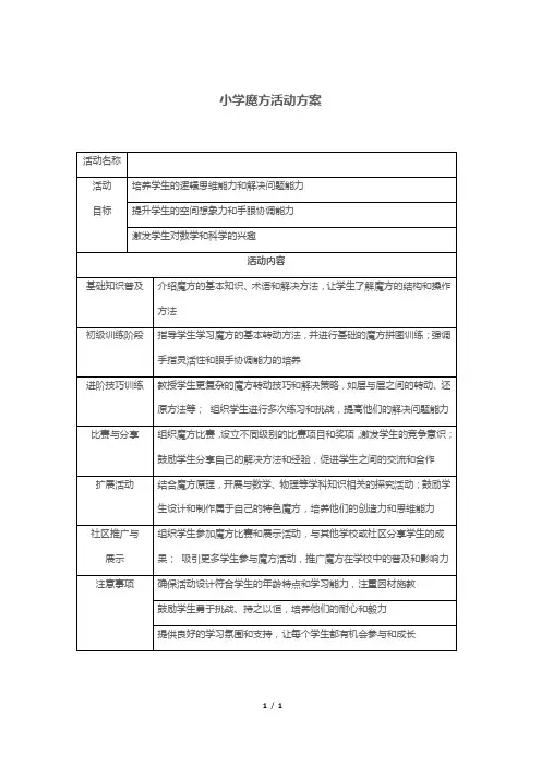 小学魔方活动方案