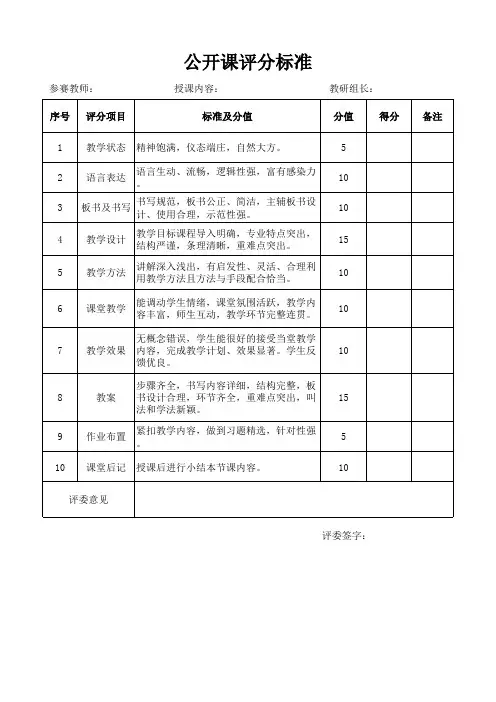 公开课评分标准