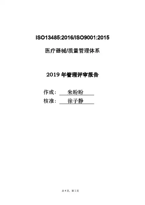 ISO13485及ISO9001 2019年管理评审报告(正文报告部分)
