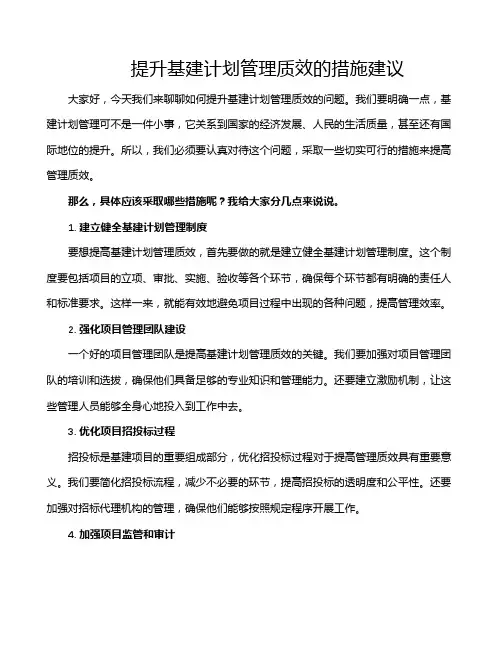提升基建计划管理质效的措施建议