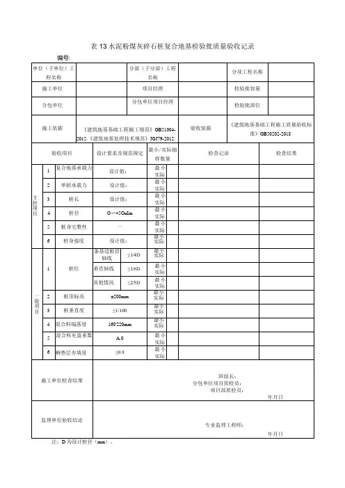 表13水泥粉煤灰碎石桩复合地基检验批质量验收记录