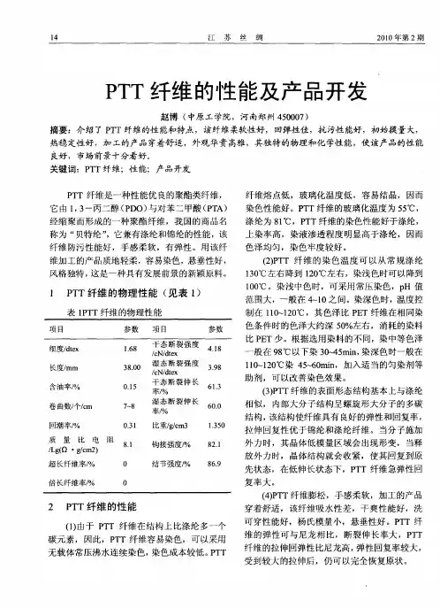 PTT纤维的性能及产品开发