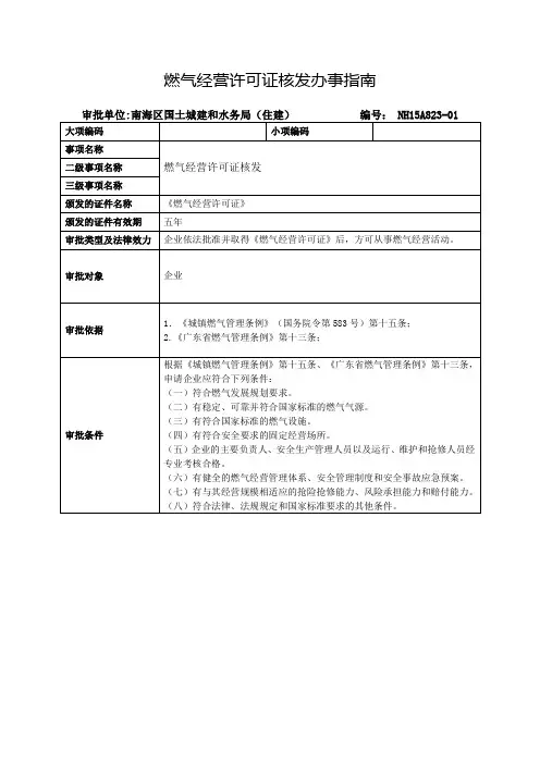 燃气经营许可证核发办事指南