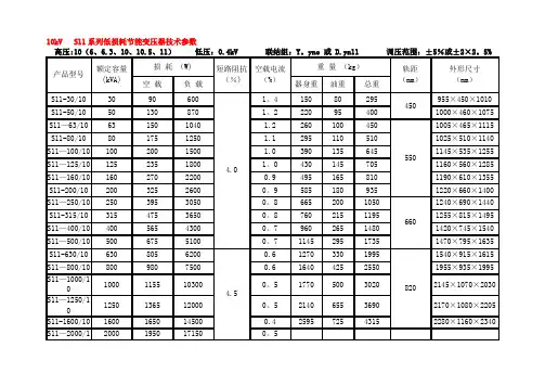 10kv级S7、S9和S11变压器技术参数表
