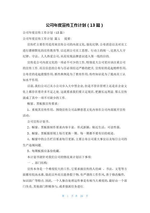 公司年度宣传工作计划(13篇)