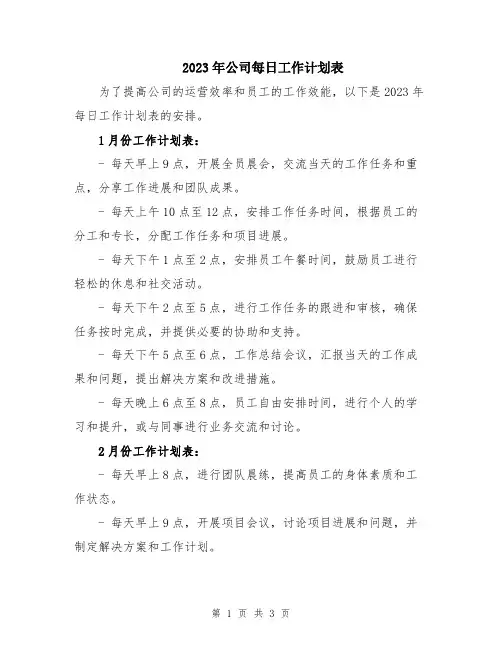 2023年公司每日工作计划表