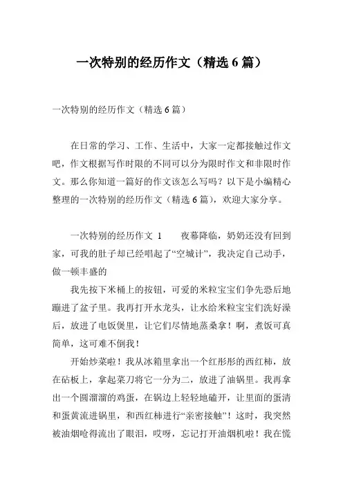 一次特别的经历作文(精选6篇)