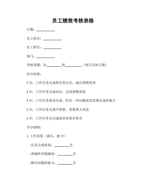 员工绩效考核表格