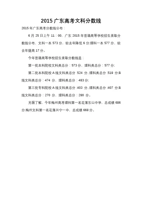 2015广东高考文科分数线