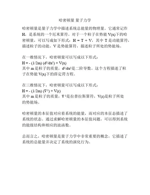 哈密顿量 量子力学