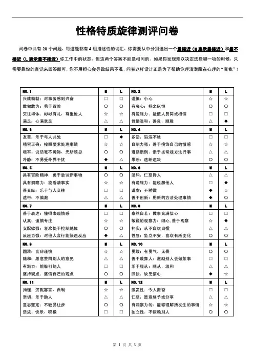 性格特质测评问卷、答题卡及结果_图文