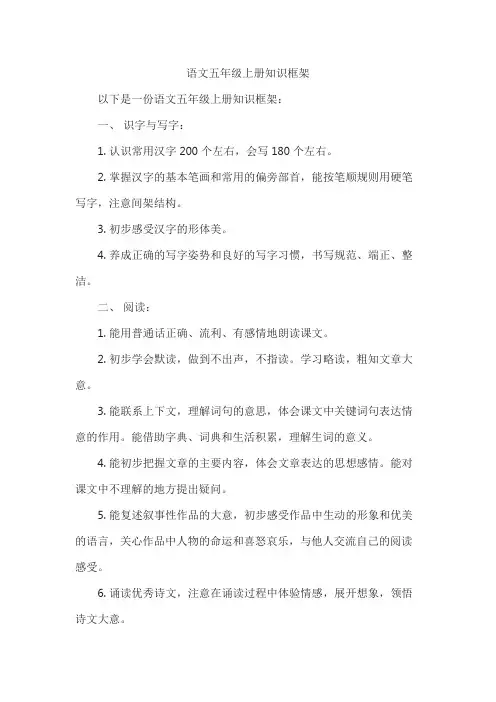 语文五年级上册知识框架