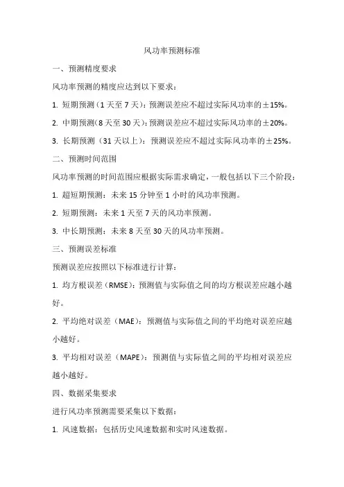 风功率预测 标准