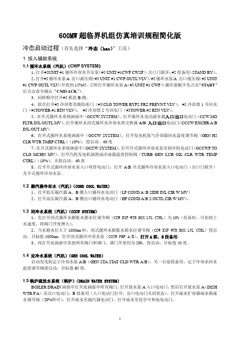 600MW仿真机培训规程简化版