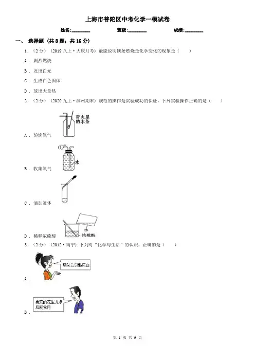 上海市普陀区中考化学一模试卷 