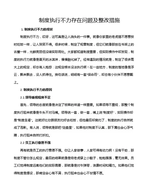 制度执行不力存在问题及整改措施