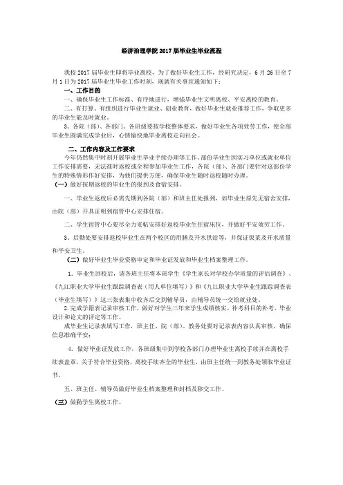 经济治理学院2017届毕业生毕业流程