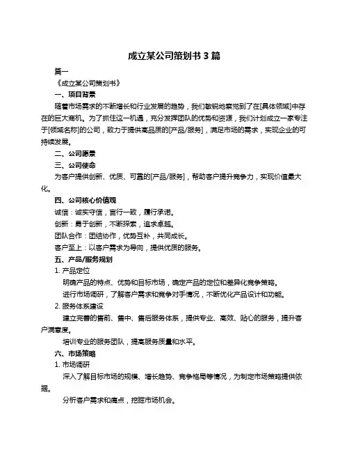 成立某公司策划书3篇